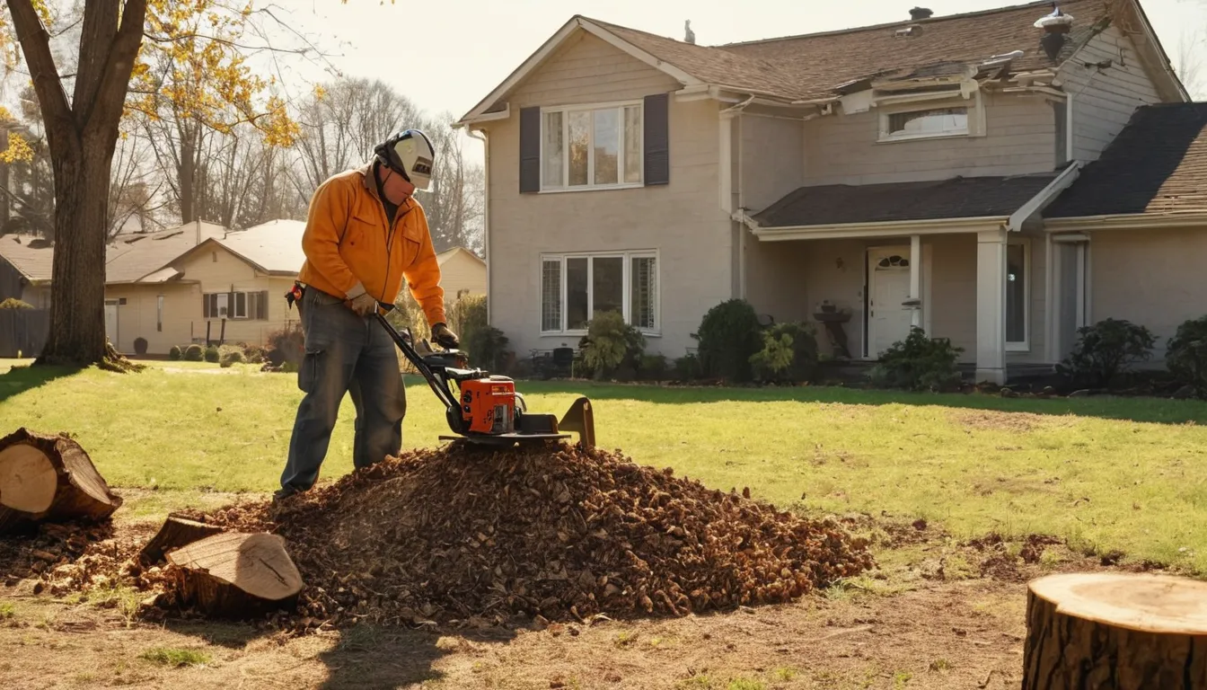 Stump grinding in a residential yard in Roswell